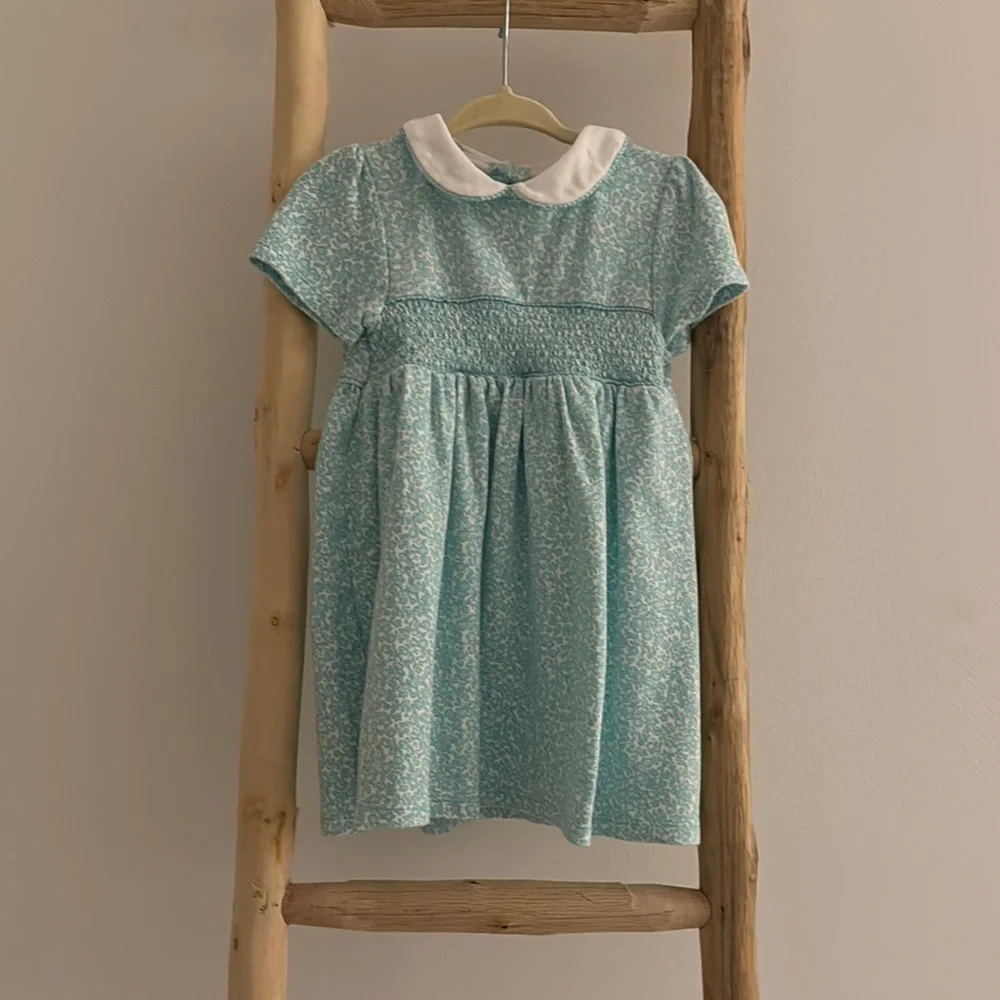 JoJo Maman Bebe Aqua Floral Dress with White Collar - Picture 1 of 5